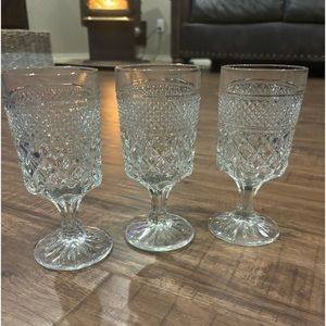 Set Of 3 Vintage Anchor Hocking and set of 3cut glass glass s